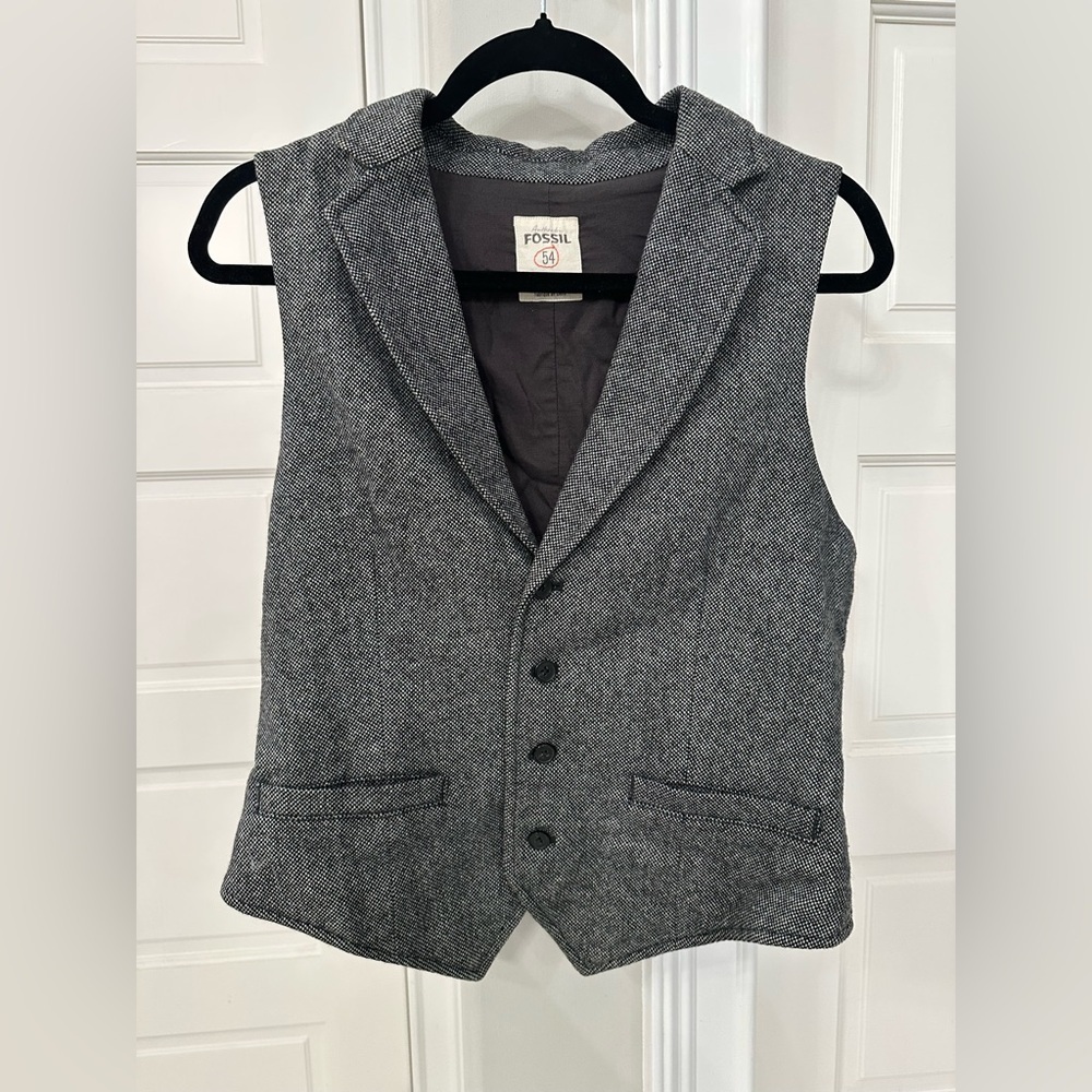 Vintage Fossil 90’s Women’s S Button-up Tweed Vest Gray Black Academia Preppy